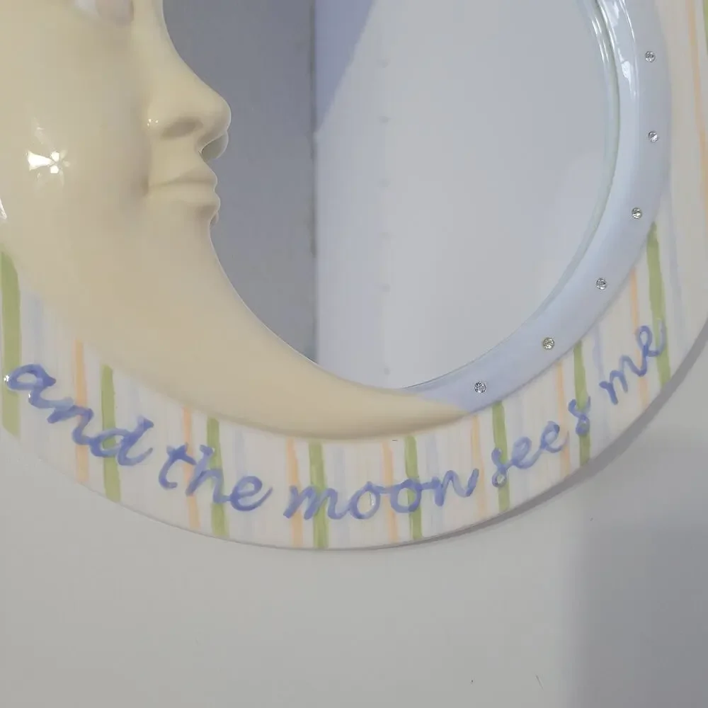Nursery Mirror Moon Striped Man In The Moon Nursery Rhyme Unisex Baby Wall Art